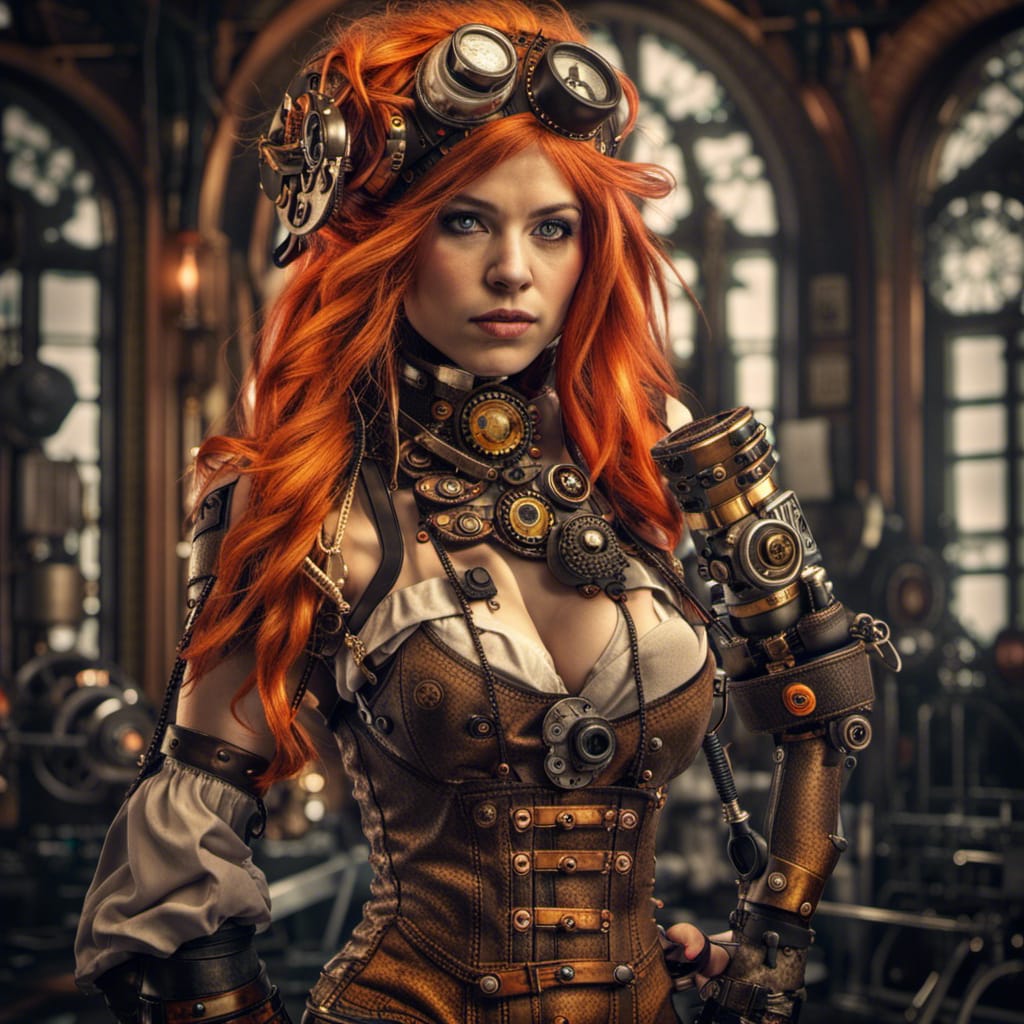 steampunk lady with red hair from bravomodels